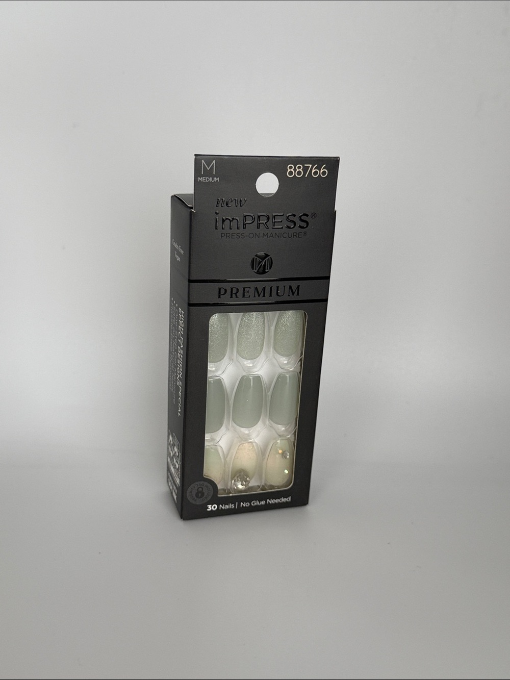 imPRESS Press-On Manicure - Sage Green with Pearl Accents BNIB